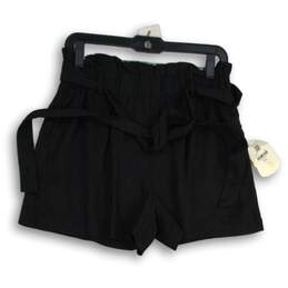 NWT Altar'd State Womens Black Elastic Waist Belted Paperbag Shorts Size L