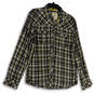 Mens Multicolor Plaid Long Sleeve Pockets Collared Button-Up Shirt Size L image number 1