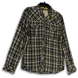 Mens Multicolor Plaid Long Sleeve Pockets Collared Button-Up Shirt Size L