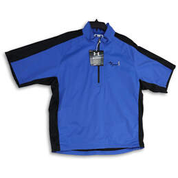 NWT Mens Blue Black Short Sleeve Quarter Zip Activewear T-Shirt Size XL
