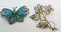 Vintage 800 Silver Filigree Butterfly & Flower Brooches & 925 Etched Bangle 20.1g image number 4