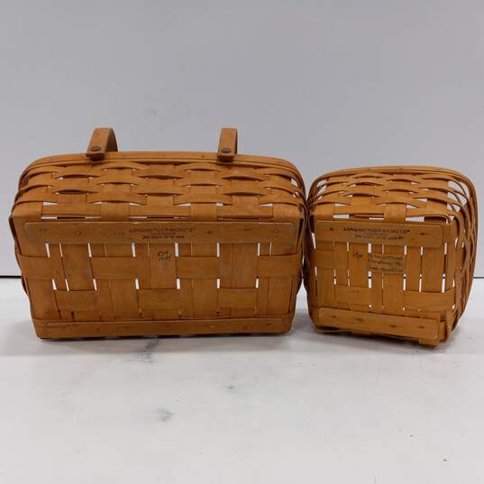 Pair of Brown Longaberger Wicker Baskets image number 5