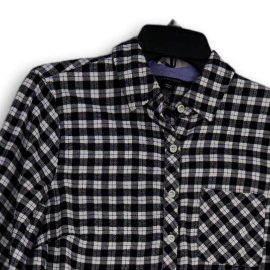Womens Black Plaid Long Sleeve Pocket Spread Collar Button-Up Shirt Size 4 image number 3