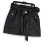 NWT Womens Black Leather Flat Front Tie Waist Slash Pocket A-Line Skirt Size L image number 1