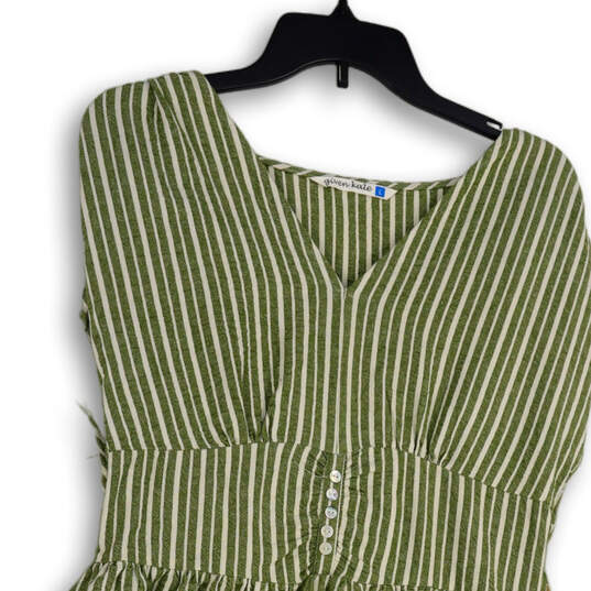 NWT Womens Green Striped V-Neck Knee Length Fit & Flare Dress Size Large image number 3