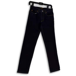 Womens Blue Denim Dark Wash Pockets Stretch Straight Leg Jeans Size 2L
