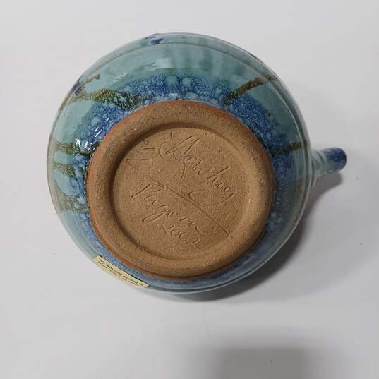 Blue Ceramic Teapot With Wooden Handle (Made By Local Artist In Pagosa Springs, CO) image number 4