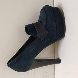 Women's Guido Sgariglia Penny Loafer Heels, Blue Suede, Size EU 38.5/  US 7.5