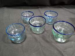 Bundle of 5 Mexican Blue Rimmed Blown Glass Compotes