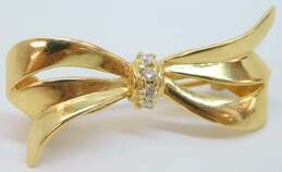 Elegant 14k Yellow Gold Diamond Accent Ribbon Brooch Pin 3.9g alternative image
