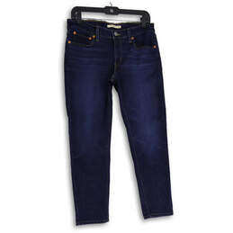 Womens Blue Denim Medium Wash 5-Pocket Design Boyfriend Jeans Size 27