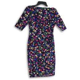 Womens Multicolor Floral Pleated V-Neck Short Sleeve Bodycon Dress Size 2