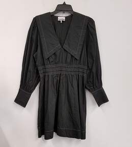 NWT Womens Black Cotton Collared Long Sleeve Poplin Mini Dress Size 36