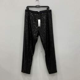 NWT Joan Vass Womens Black Sequin Pull On Straight Leg Ankle Pants Size Large