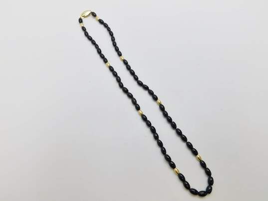 14K Gold Clasp Oval & Onyx Beaded Necklace 8.8g image number 1