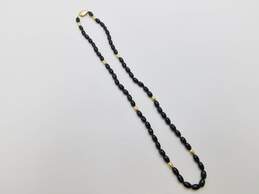 14K Gold Clasp Oval & Onyx Beaded Necklace 8.8g