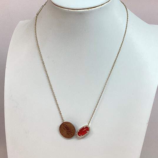 Designer Kendra Scott Gold-Tone Sunstone Bezel Red Stone Pendant Necklace image number 3
