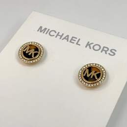 Designer Michael Kors Gold-Tone Crystal MK Logo Fashionable Stud Earrings