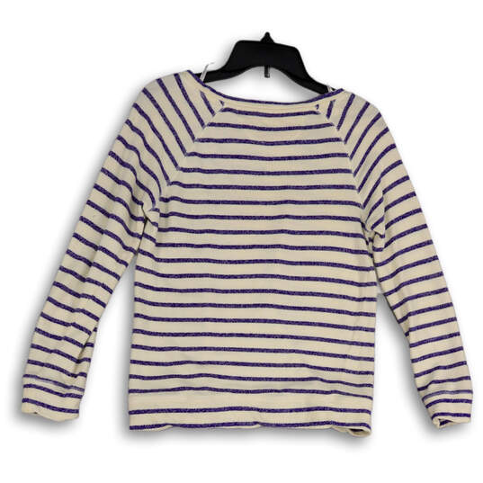 Womens Blue White Striped Long Sleeve Round Neck Pullover T-Shirt Size S image number 2