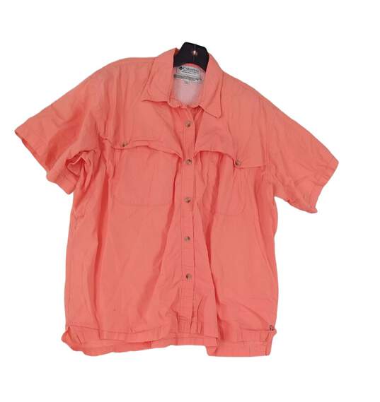 Mens Orange Short Sleeve Collared Casual Button Up Shirt Size XL image number 1
