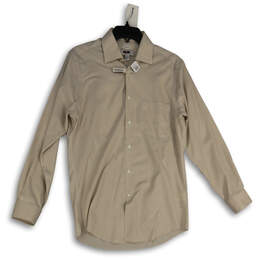 NWT Mens Beige Collared Long Sleeve Chest Pocket Dress Shirt Size 15 32/33