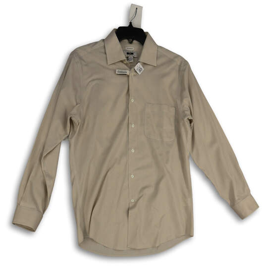 NWT Mens Beige Collared Long Sleeve Chest Pocket Dress Shirt Size 15 32/33 image number 1