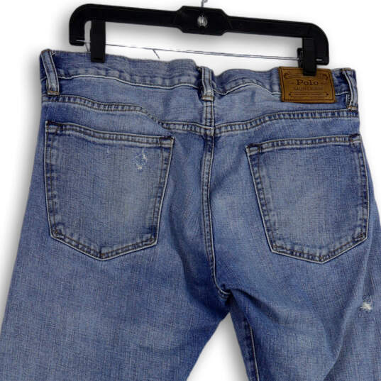Mens Blue Denim Medium Wash Distressed Straight Leg Jeans Size 34x30 image number 4