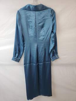 Zara Blue Satin Button Down Long Collared Shirt Dress Size S alternative image
