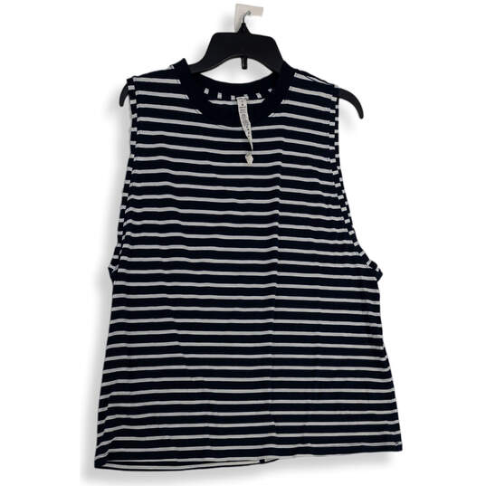 Womens Navy White Striped Sleeveless Crew Neck Activewear Tank Top Size 10 image number 1