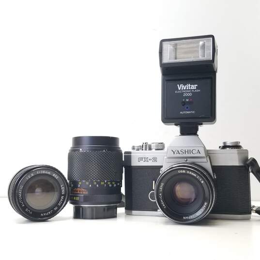 Yashica FX-2 35mm SLR Camera with 3 Lenses and Flash image number 1