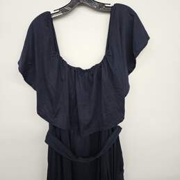 Navy Blue Butterfly Sleeve Scoop Neck Sashed Dress alternative image
