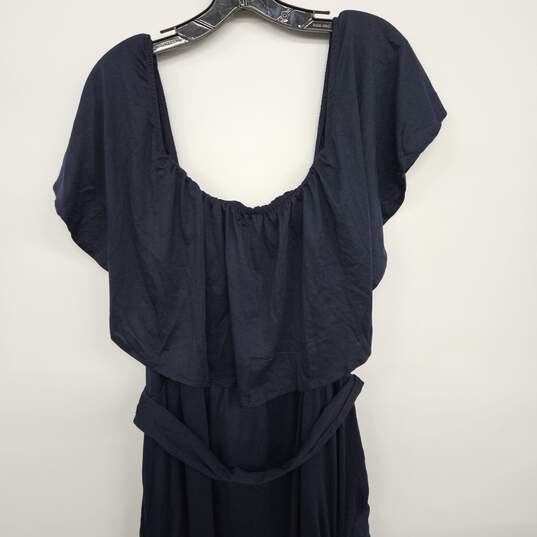 Navy Blue Butterfly Sleeve Scoop Neck Sashed Dress image number 2