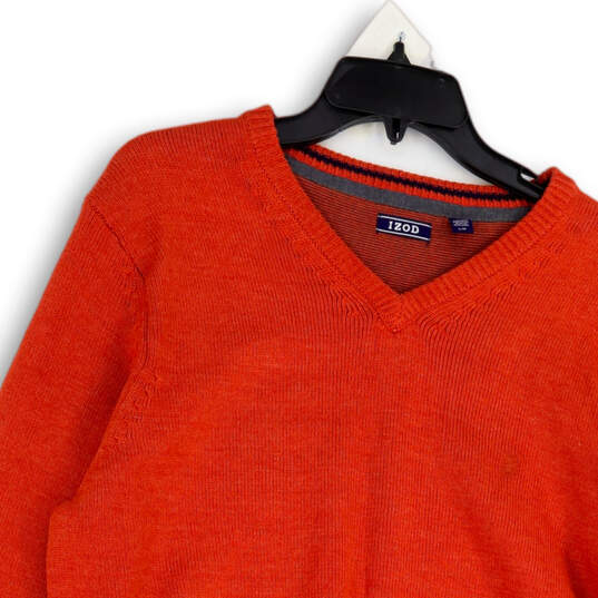 Mens Orange Tight-Knit V-Neck Long Sleeve Pullover Sweater Size Small image number 3