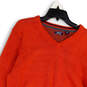 Mens Orange Tight-Knit V-Neck Long Sleeve Pullover Sweater Size Small image number 3