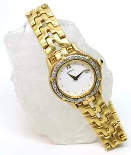 Seiko Diamond Accent Gold Tone Stainless Steel Calendar Quartz Watch 57.4g