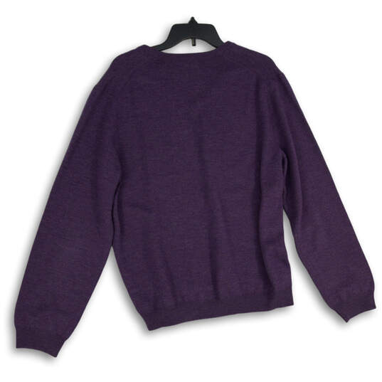 Mens Purple Knitted V-Neck Long Sleeve Pullover Sweater Size Large image number 2