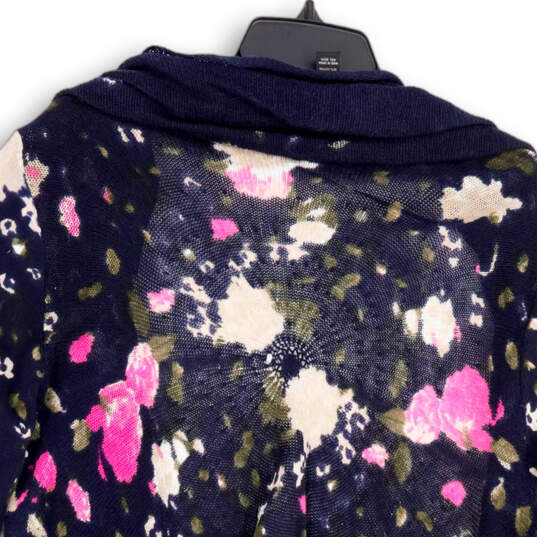 NWT Womens Blue Floral Long Sleeve Open Front Cardigan Sweater Size PL image number 4