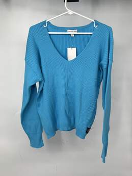 Womens Turquoise Long Sleeve V Neck Pullover Sweater Size Large W-0528922-C