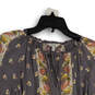 Womens Multicolor Floral Tie Neck Long Sleeve Pleated Blouse Top Size M image number 3
