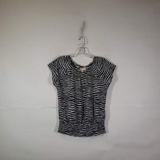 Womens Zebra Print Round Neck Short Sleeve Pullover Blouse Top Size Medium image number 1