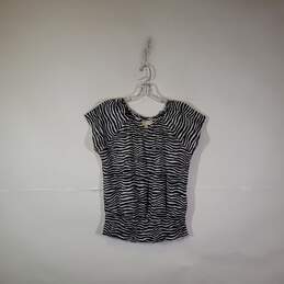 Womens Zebra Print Round Neck Short Sleeve Pullover Blouse Top Size Medium