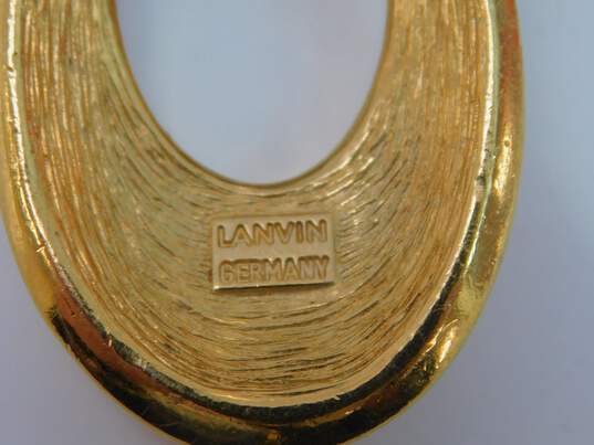 Vintage Lanvin Germany Oblong Textured Gold Tone Earring Drops 27.7g image number 5