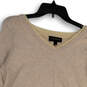 Womens Tan Knitted V-Neck Side Slit Long Sleeve Pullover Sweater Size 14/16 image number 3
