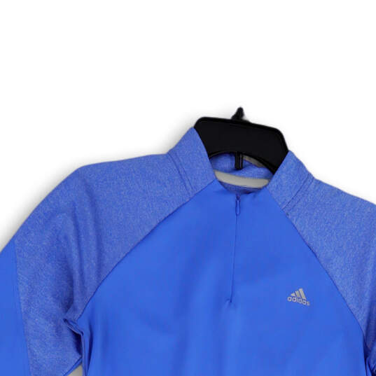 Womens Blue Mock Neck Long Sleeve Quarter Zip Activewear T-Shirt Size S image number 3