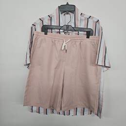 Multicolor Button Up Striped Shirt With Pink Shorts Set