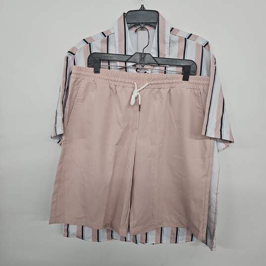 Multicolor Button Up Striped Shirt With Pink Shorts Set image number 1