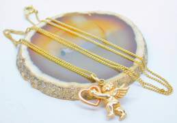 Romantic 14K Yellow Gold Open Heart Cupid Pendant Necklace 3.4g alternative image