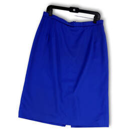 Womens Blue Flat Front Back Zip Knee Length Straight & Pencil Skirt Size 14