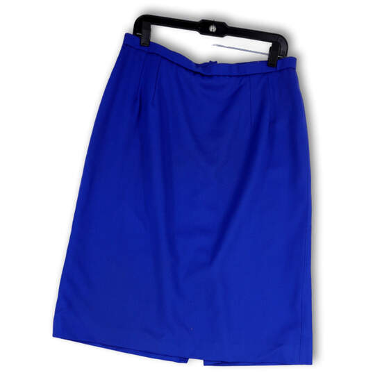 Womens Blue Flat Front Back Zip Knee Length Straight & Pencil Skirt Size 14 image number 1