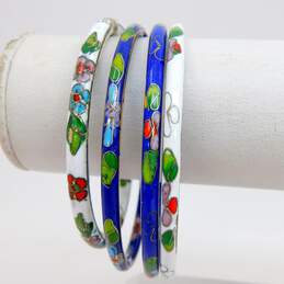 VNTG Blue & White Enamel Floral Cloisonné Bangle Bracelets alternative image